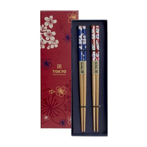 Picture of CN Chopstick Giftbox Red & Blue Flower - 2 pair