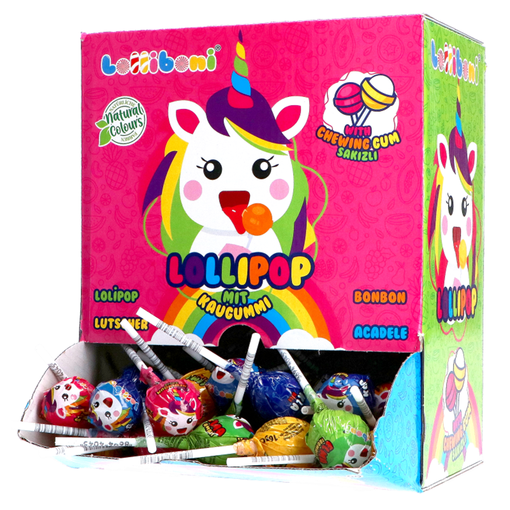 Picture of EU | Lolliboni / Unicorn | Lollypop with Chewing Gum | 100x16g.
