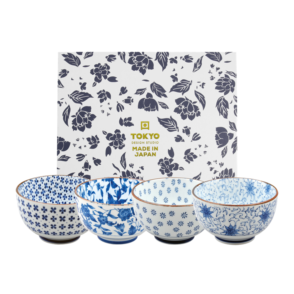 Picture of JP | Tokyo Design Studio | Mixed Bowls, Blue Flower Giftset (4pcs, 550ml.) | 1 set
