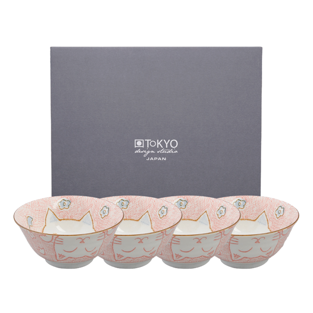 Picture of JP |Tokyo Design Studio | Kawaii Bowls, Cat Pink Giftset (4pcs, 300ml.) | 1 set