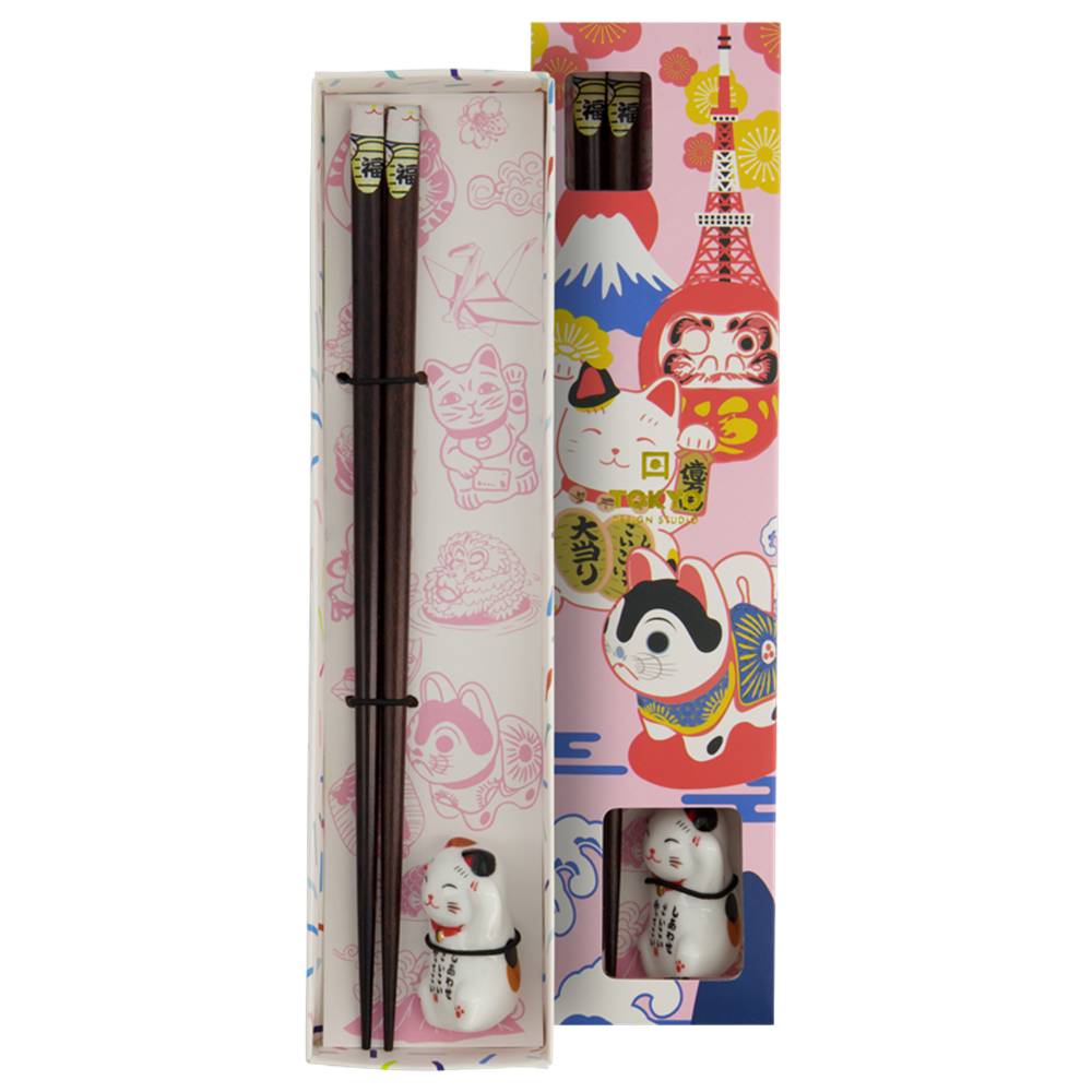 Picture of CN | Tokyo Design Studio | Chopsticks Giftset and Rest Lucky Cat (B) | 10pcs.
