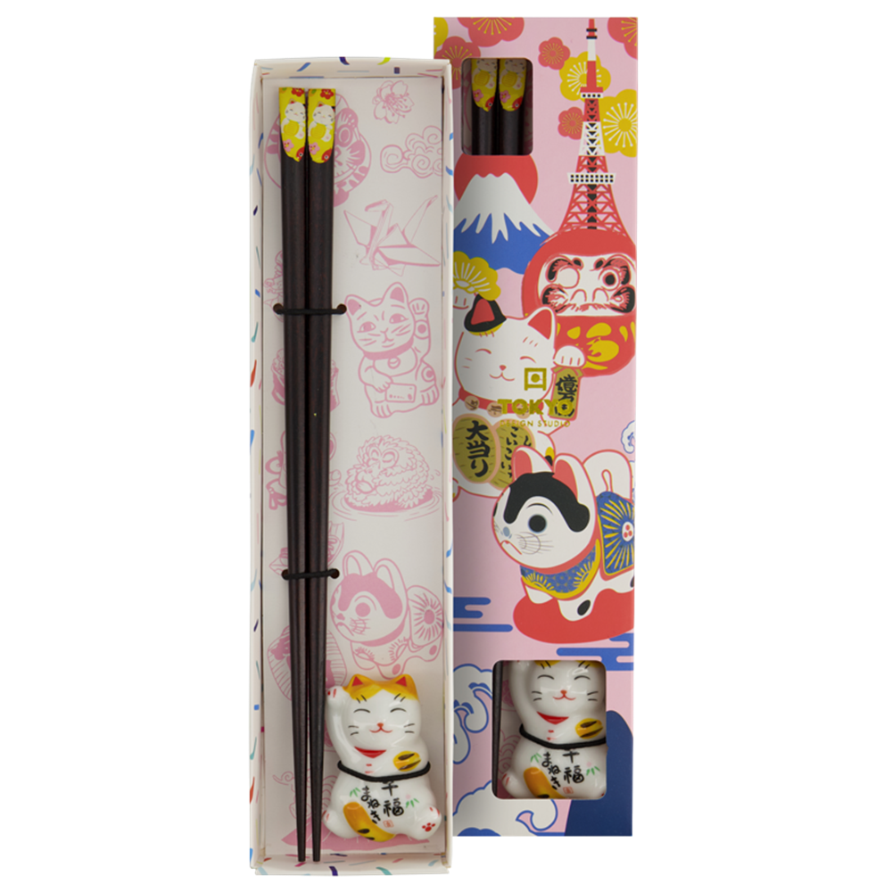 Picture of CN | Tokyo Design Studio | Chopsticks Giftset and Rest Lucky Cat (C) | 10pcs.