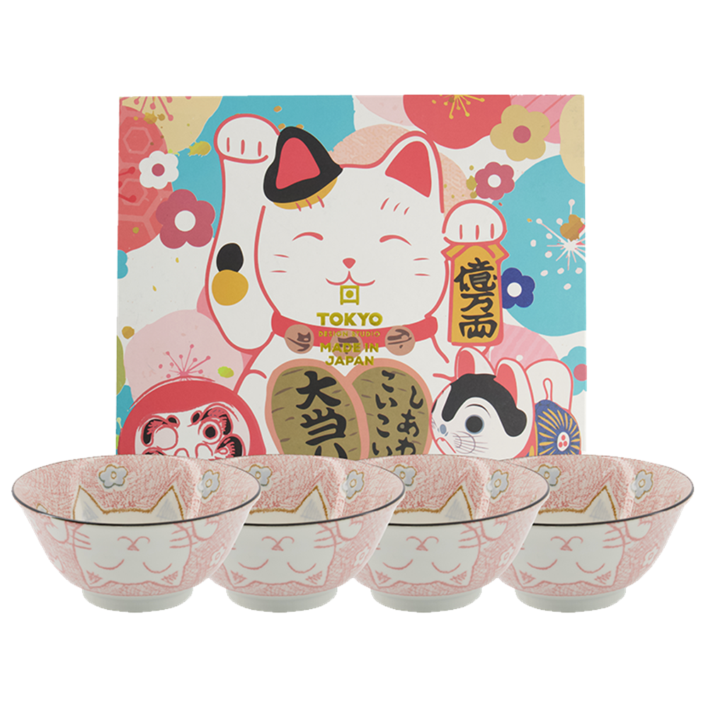 Picture of JP | Tokyo Design Studio | Kawaii bowls,  Lucky cat (Pink, 500ml.) | 1 set