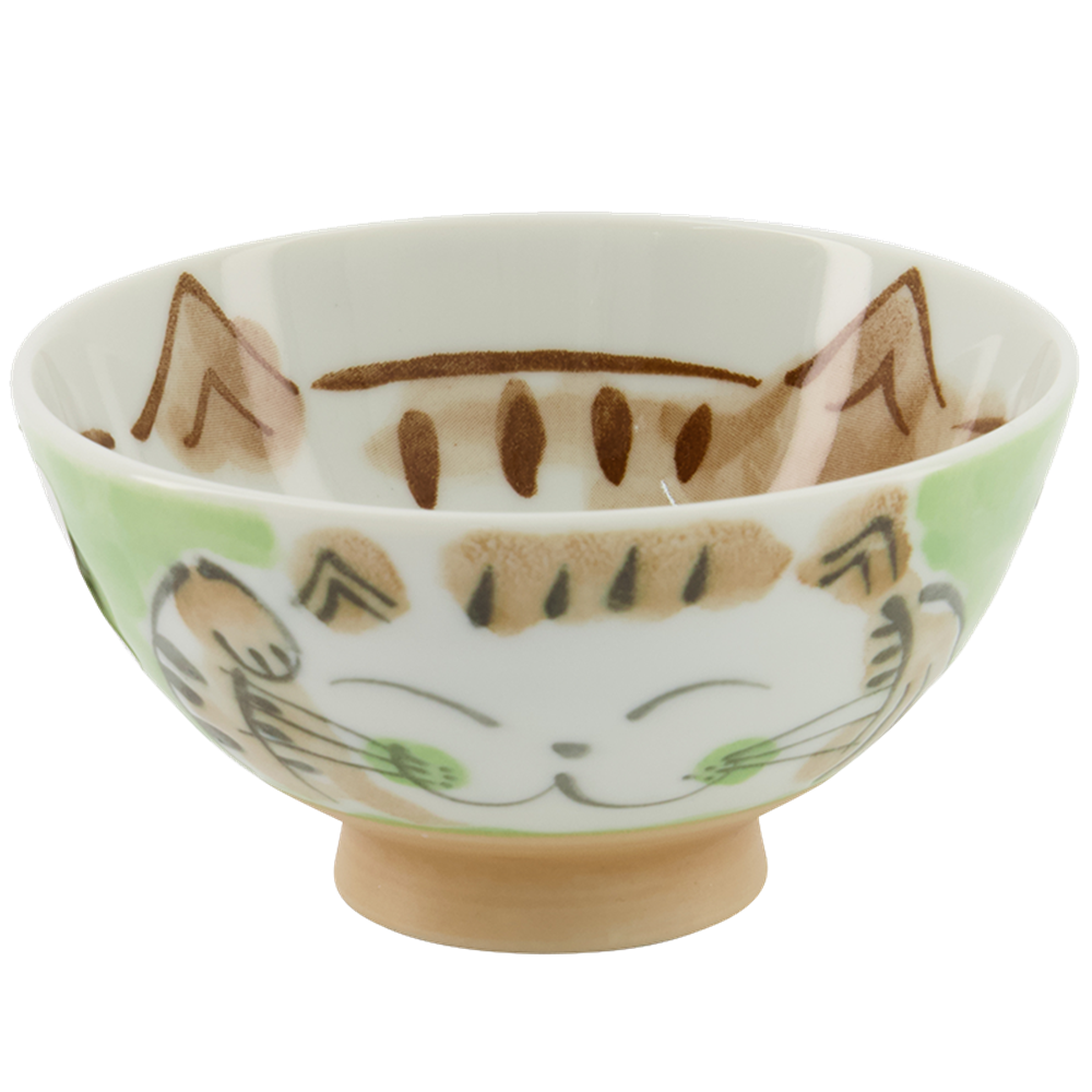 Picture of JP |Tokyo Design Studio | Kawaii Bowls, Rice Fuku Cat Green (300ml.) | 10pcs.