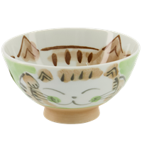 Picture of JP Rice Bowl Fuku Cat Green 11.5x6.2cmh 250ml
