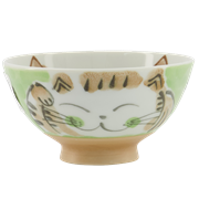 Picture of JP Rice Bowl Fuku Cat Green 11.5x6.2cmh 250ml