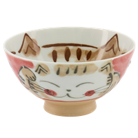 Picture of JP Rice Bowl Fuku Cat Red 11.5x6.2cmh 250ml MN