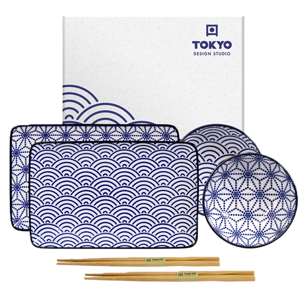 Picture of JP | Tokyo Design Studio | Nippon Blue, Giftset Sushi Plate Star & Wave | 1 set