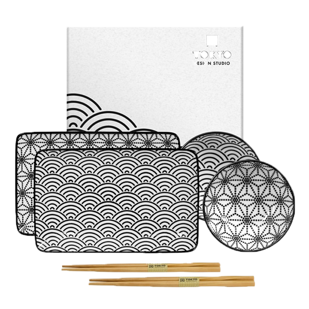 Picture of JP Nippon Black Giftset Sushi Plate Star & Wave