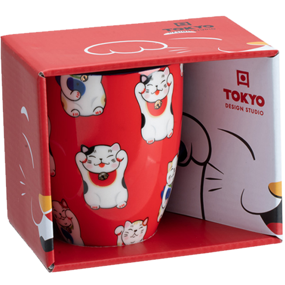 Picture of JP | Tokyo Design Studio | Kawaii Mug, Lucky Cat Red Giftbox (380ml.) | 6pcs.