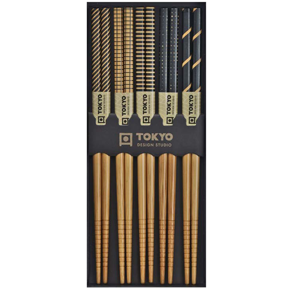 Picture of CN | Tokyo Design Studio | Chopsticks Black Stripe - 5 Pair | 10 sets