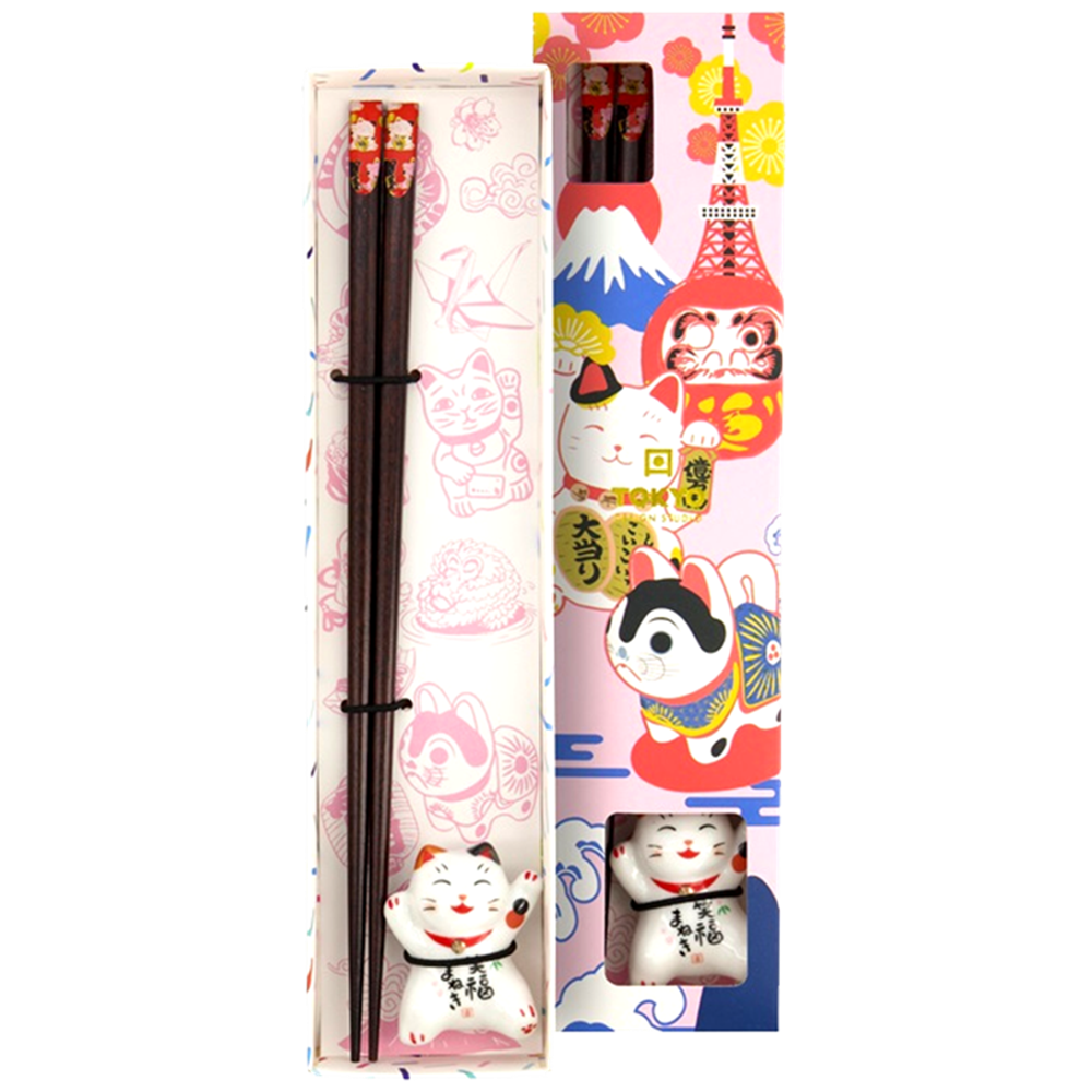 Picture of CN | Tokyo Design Studio | Chopsticks Giftset and Rest Lucky Cat (E) | 10pcs.