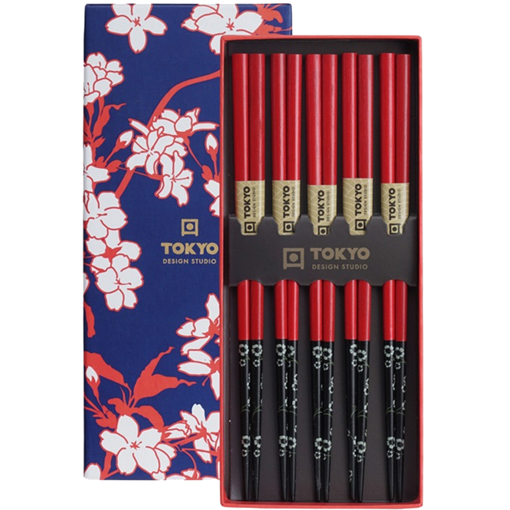 Picture of CN | Tokyo Design Studio | Chopsticks Giftset Red Black Flower - 5 Pair - 10 sets