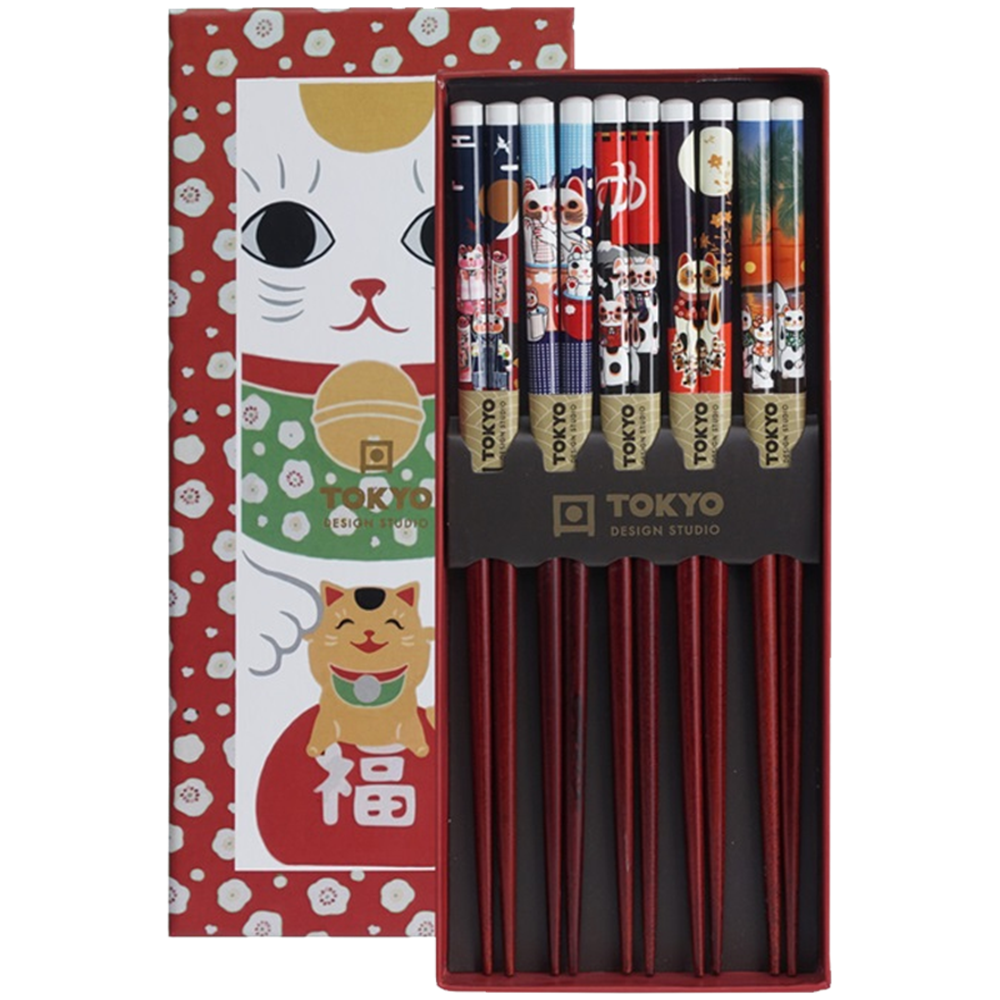 Picture of CN | Tokyo Design Studio | Chopsticks Giftset Lucky Cats - 5 Pair | 10 sets