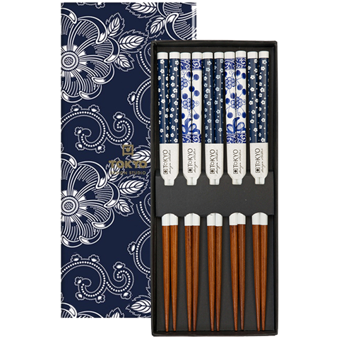 CN Chopstick 5pair Blue Flowers - Beagley Copperman