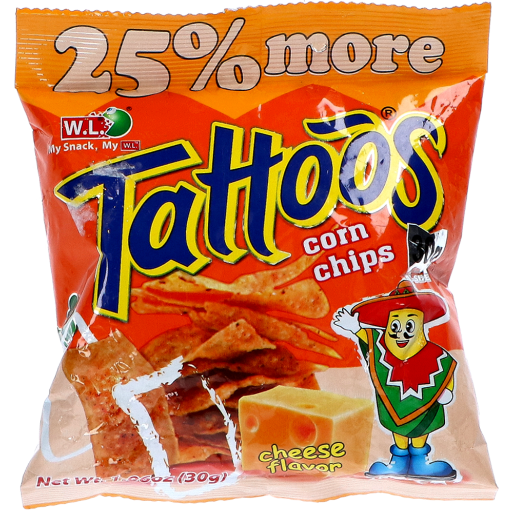 Afbeelding van PH | W.L. | Tattoos Corn Chips Cheese Flavor | 2x20x30g.