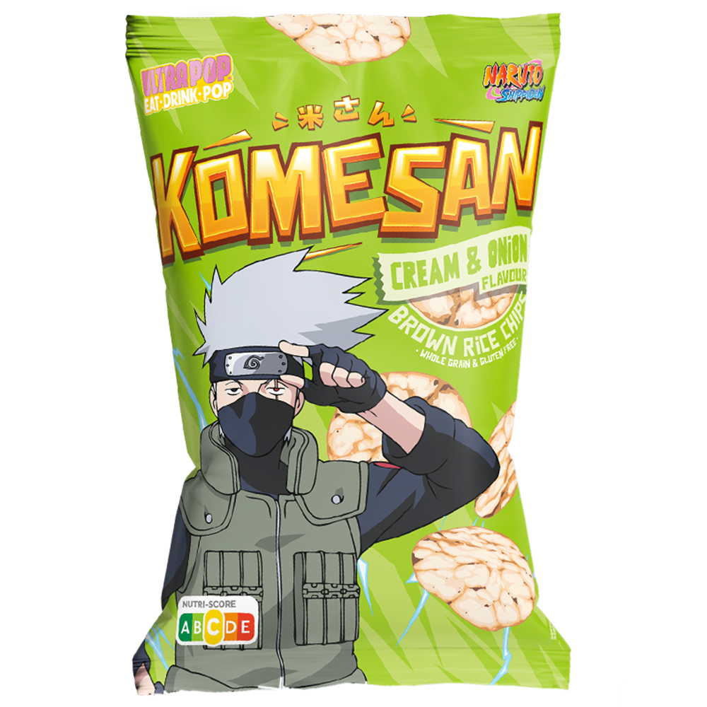 Picture of EU | Ultra Pop | Komesan | Naruto Shippuden - Cream & Onion Flavored Rice Chips | Kakashi | 24x60g.